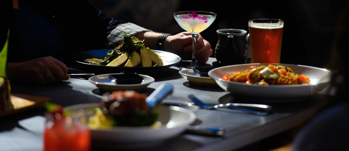 food and drinks at a restaurant table